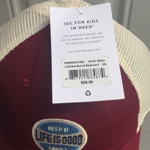 LIFE IS GOOD Trucker Hat  SnapBack Burgundy/Beige - Picture 9 of 11